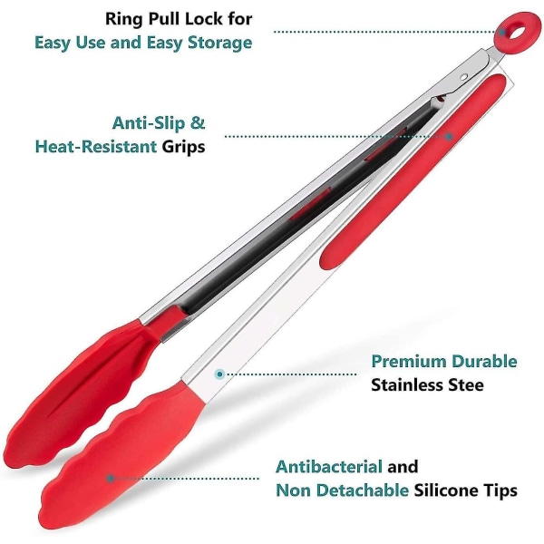 Grilltång Kökstång Kökstång av rostfritt stål och silikon Kötttång Kötttång med värmebeständigt silikonhandtag Set om 2