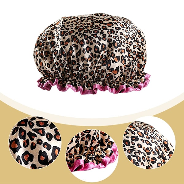 Gjenbrukbar Vanntett Dusjhette - Dobbel Tykkelse med Leopard Rød Kant - for Bad og Dusj - (1 stk) Leopard print