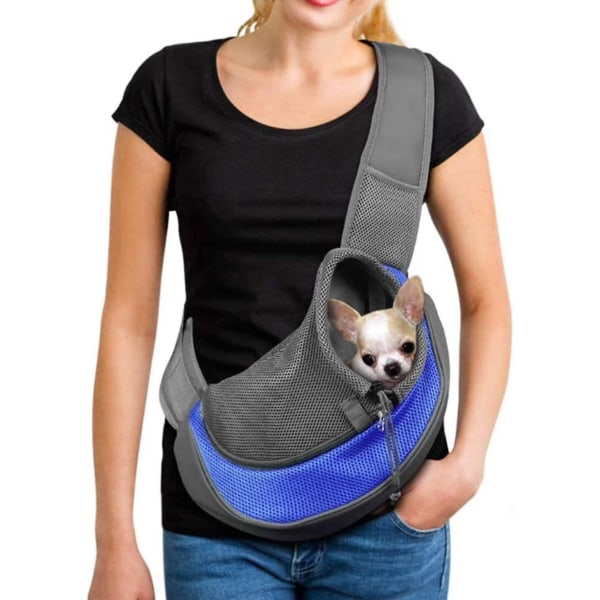 Mørkeblå - Air Mesh Bag for hunder og katter, valp, skulderstropp, justerbar tøyveske, liten hund til kjæledyr, S, liten størrelse: total lengde 31 cm, innvendig lengde