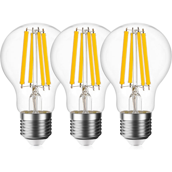 E27 Skruvlampor, Edison Skruv ES LED-lampa 100W 120W motsvarande, Dimbar 12W LED-lampa Antik Stil Retro Klar Glas Skruvlampa A60/A19 27