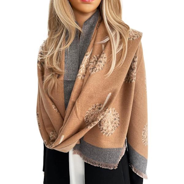 Kåpe-sjal i kashmir med treets liv - Reversibelt sjal for kvinner, pashmina-sjal, vinter-sjal for kvinner, stort sjal, varmt sjal, trykk med treets liv for damer