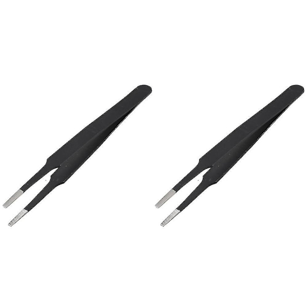 2x Antistatiske Flade Kvadratiske Spidser Rustfrit Stål Straight Pincet 4,7 Tommer Lange Sorte
