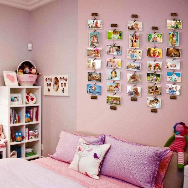 Familjvägg fotoram med rep fotohållare med 30 små clips hem