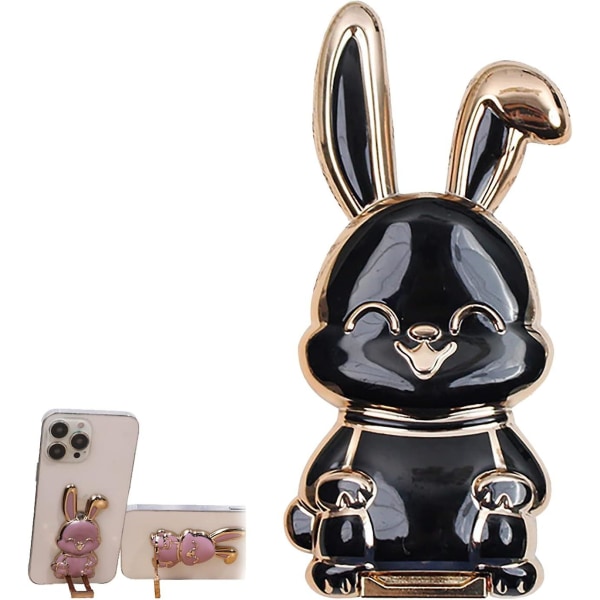 Foldbart Bunny-telefonbeslag, Sticky Pull Bunny-telefonstativ, tredimensionel Lazy-telefonholder til alle smartphones (sort)