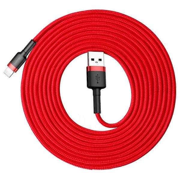 Kestävä nailoninen USB-kaapeli – iPhone Lightning QC3 3m – Punainen