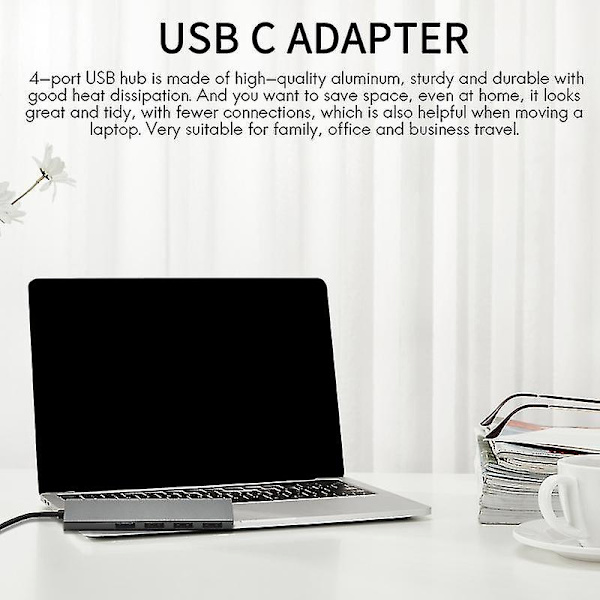 USB-C Hub 4-i-1 Bärbar Legering USB Typ C till 4 USB 2.0 480 Mbps Port Hub Adapter