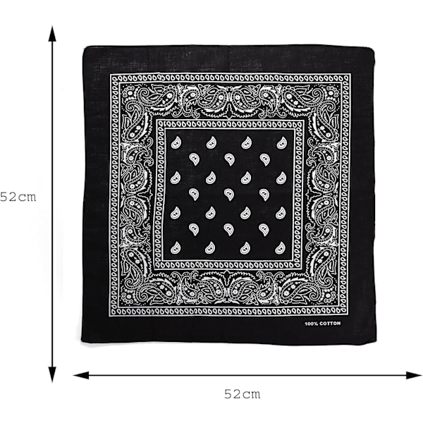 Paisley Bandana Hodeplagg Hodebånd Lommetørkle Cowboy Bomull Smekke Fest Ansiktsdekkende Hodeplagg For Motorsykkel Herre Dame Unisex Black