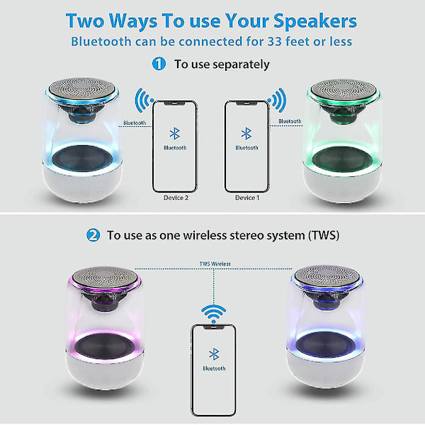 Bluetooth Bärbar Högtalare, True Wireless Stereo Högtalare, Kristallklart Stereoljud, Rikt Bas, Trådlös Räckvidd, Mikrofon, Led Ljusshow, Tf-kort