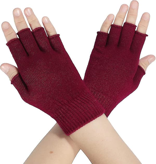 Vinterhansker for kvinner, fingerløse, ull, strikket, halvfinger, stretch