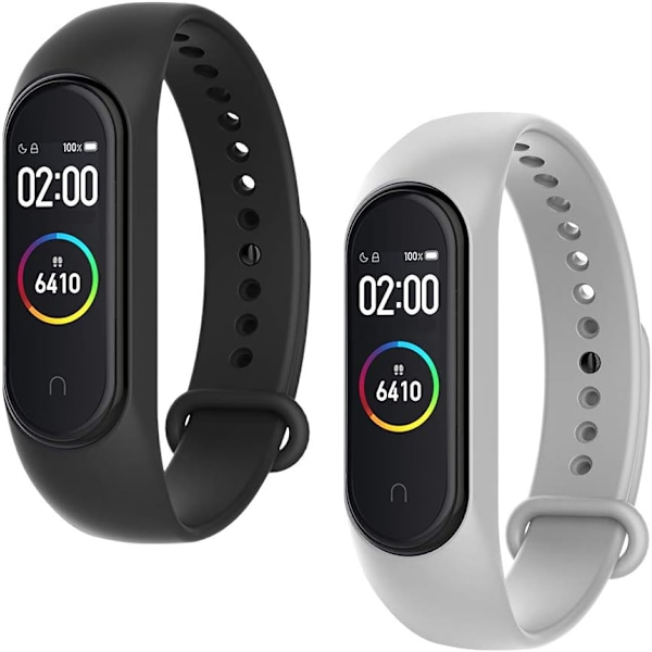 2-pack silikonarmband kompatibla med Xiaomi Mi Band 3/4, justerbara färgglada ersättningsarmband mjuka sportarmbandsersättningar för Xiao black / grey