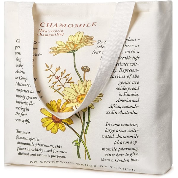 Canvas Tote Bag, Skuldertaske Håndtasker til Piger Kvinder, Casual Canvas Totebag Genanvendelig Indkøbstaske Skoletaske til College Skole Arbejde Indkøb Chamomile