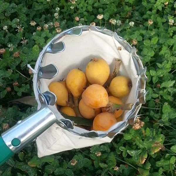 Fruktplockare med 16 cm diameter, fruktplockare Trädgårdsplockverktyg Metallfruktplockare med uppsamlingsväska för skörd av äpplen, citrusfrukter, päron, pe