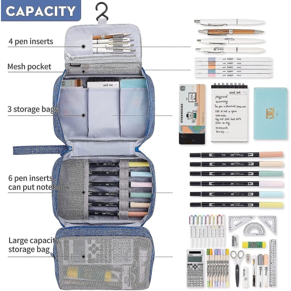 Stor Penn- och Pennskrin Stor Kapacitet Pennväska Fodralhållare Toalettväska Bärbar Pappersvaruhållare Hängväska för Skola Hem Kontor Resa Oxford C