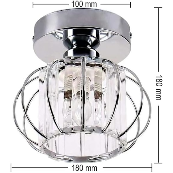 Mini Krystall Taklampe Moderne Krom Halvmontert Taklampe for Soverom Spisestue Stue Gang Chrome (Crystal Lampshade)