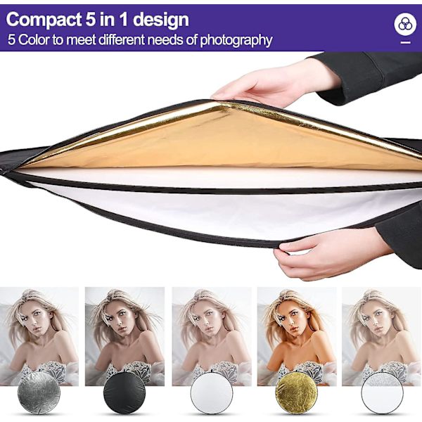 60 x 90 cm lysreflektorer 5-i-1 foto sammenleggbar fotografering reflektor stor oval bærbar sammenleggbar lysreflektor, med bæreveske