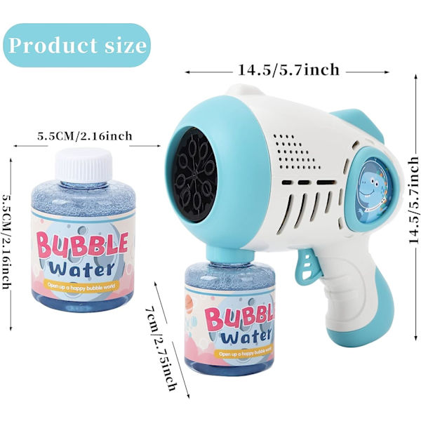 Bubbelmaskin, Elektrisk Bubbelpistol för Barn Småbarn, Uppladdningsbart Batteri Automatisk Bubbelblåsare med 5000+ Rikliga Bubbel/LED-Ljus Automatic Bubble Machine (Bule)