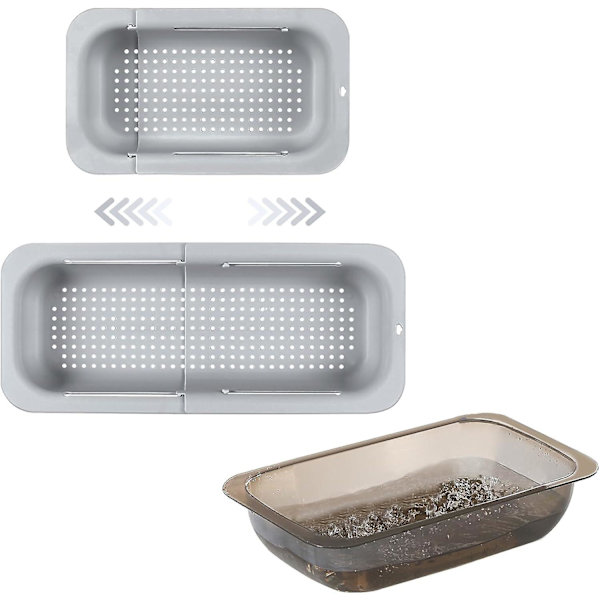 Utbyggbar Diskho-Sil, Livsmedelssäkert PP-Material, Effektiva Dräneringshål, Snabbtorkande Diskbänk, Lätt att Rengöra och Hållbar. (Dubbelbelagd Grå)