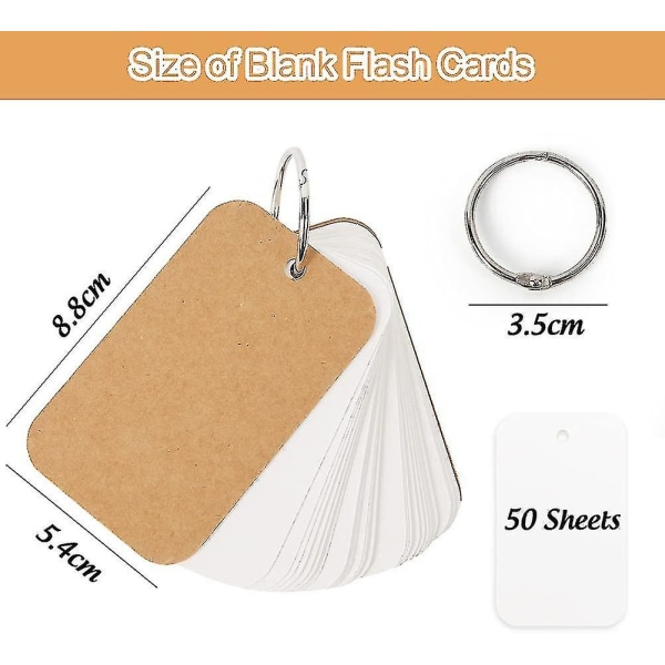 6 pakker revision flash-kort, 300 stk. 2,2 x 3,5 tommer hvide mini blanke kort Kraft flash-papir studieindekskort