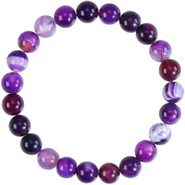Kristall armband, 8mm Naturstenpärlor Armband, Läkande Kristall Armband för Kvinnor Män Purple Stripe Agate