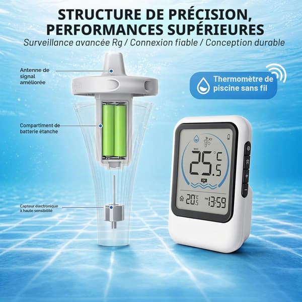 IP68 Trådløst Pooltermometer, Højpræcisions Flydende Digitalt Termometer (-40°C til +70°C), Vandtæt