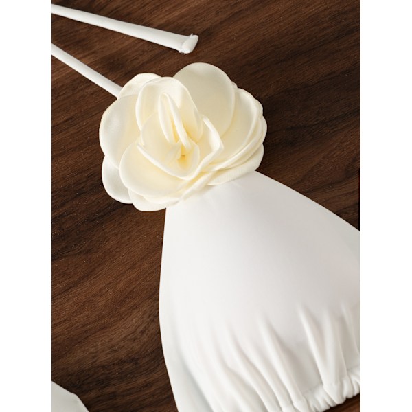 Ny tredimensjonal blomsterbadedrakt bikini damesett europeisk og amerikansk sexy trekantbikini black l