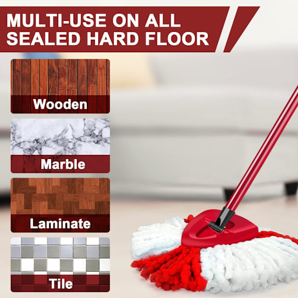 3-pakks Mop-hode-erstatninger, Triangel Spin Gjenbrukbare Mop-hode, Kompatibel med Vileda Turbo Mop-hode-erstatninger Red 3x Mop Heads