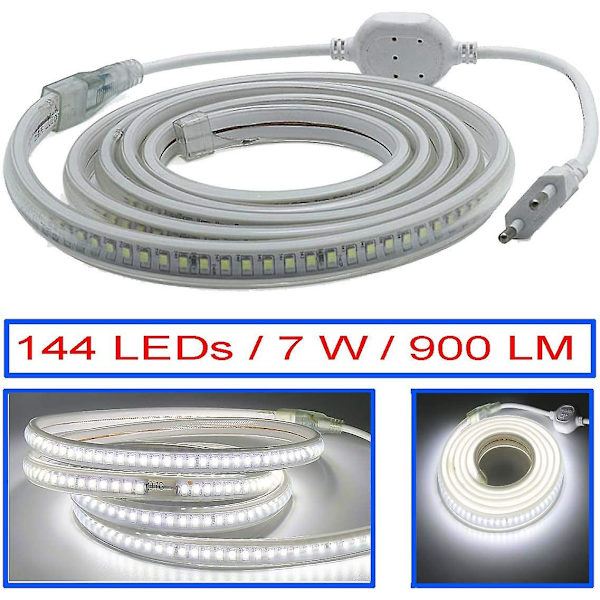 LED-bånd, LED-strip, LED-panel, lysende LED-panel 220v AC 2835 Ip68 Tanche 144leds/m 900lm, LED-striplys lysende panel (koldt hvidt, 8m
