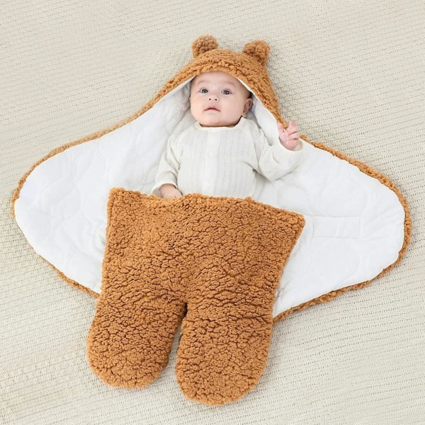 Nyfødt plyssvøb, 2,0 Tog Ultra-bløde hættetæpper til spædbørn Bear Swaddle tæppe Brun-m(3-6 måneder)