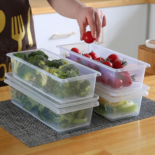 Tøm friske opbevaringsboksbeholdere med drænmåtte til køkkenkøleskab Opbevaringsbokse til grøntsagsfrugt