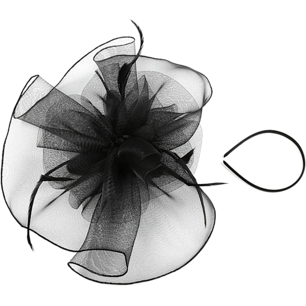 Fascinator hatt för kvinnor flicka blomma mesh slöja elegant fjäder pannband retro cocktail te brud bröllop hårklämmor pillbox hatt tebjudning bröllop han Black ML