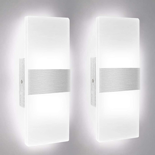 2 stk. LED Indendørs Vægskænke, 12W 6000K Kold Hvid Akryl Vægslampe, Moderne Design Dekor Vægslys Armatur Til Stue, Soveværelse, Gang, Badeværelse