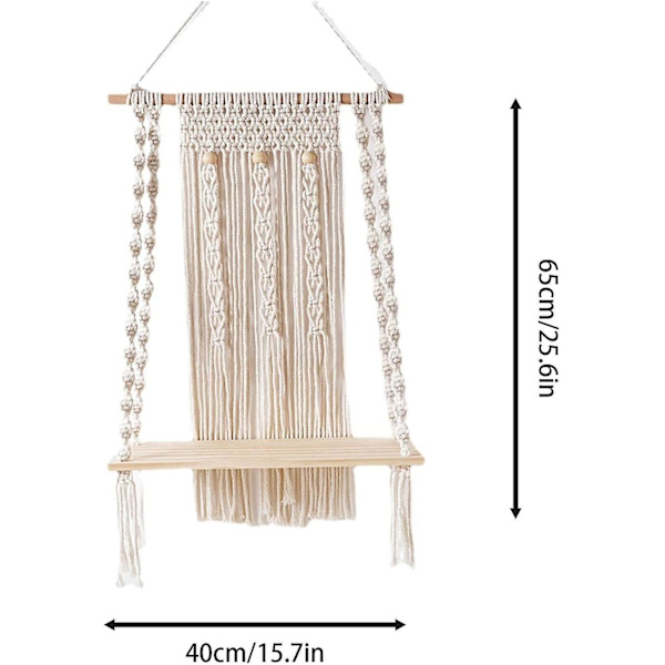 1 st Macrame-hylla - Väggorganiserare - Handgjorda vävda rep-hyllor, Bohemisk väggdekor, Hyllning av växter, böcker, samlingar