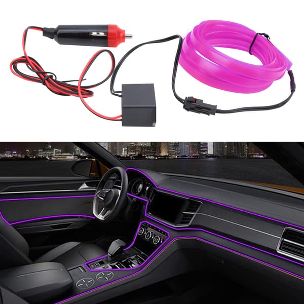 3 meter bilinteriørbelysning Auto LED-stripe sigarettenner ledningsrør neonlys lilla