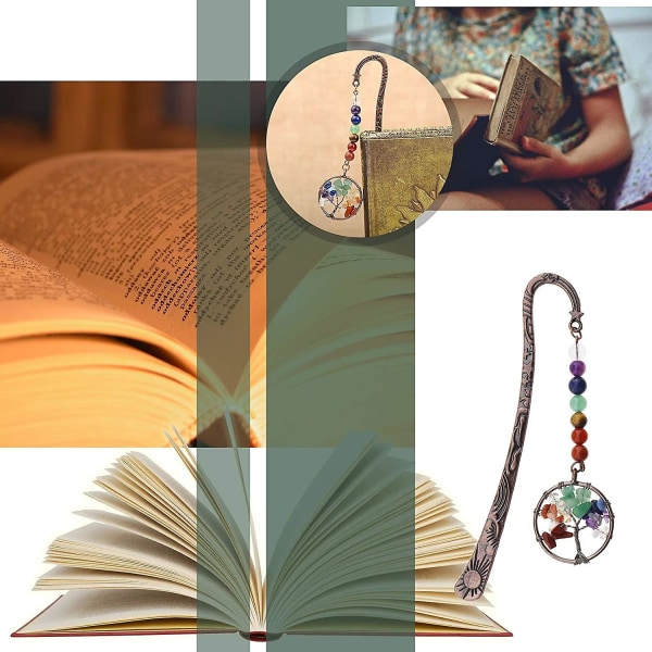 Metalliset kirjanmerkit, käsintehdyt jalokivihelmillä koristeltu elämänpuu & Whirlpool-muotoinen kristalliriipus lukijalahjaksi (1 kpl, väri)