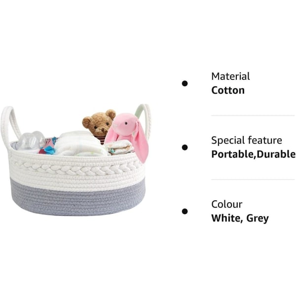 Babyblöj Caddy Organizer Repvävd För Blöjbyte Förvaring 3 Utbytbara Fack Nyfödd Duschpresent (39*25*18cm)