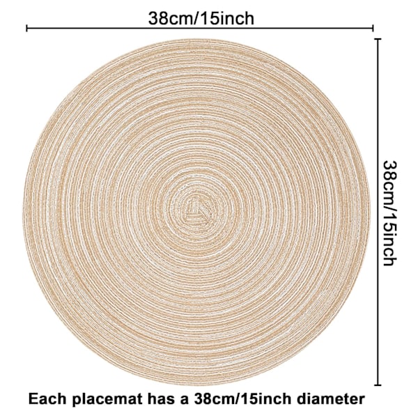 38 cm pyöreät tabletit, 6 kpl, punotut kudotut tabletit, pestävät pöytätabletit, pyöreät lämmönkestävät pöytätabletit keittiön ruokapöytään (beige)