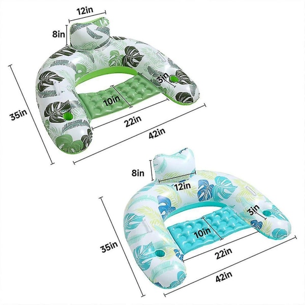Oppustelig Pool Float Lounger, Behagelig Sling Sæde, Ryglæn, Kopholder, Tør Dæksel Floatie Pool Party Strand Sø Holdbar Blå