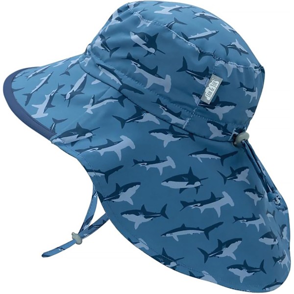 Bredbrättad solhatt för pojkar med nackskydd Shark: Navy Trim 512 Years
