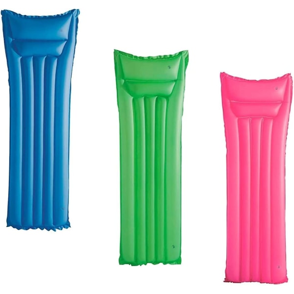Oppustelig flydemadras til voksne, 183 x 69 cm, 3 farver (grøn, blå, pink)
