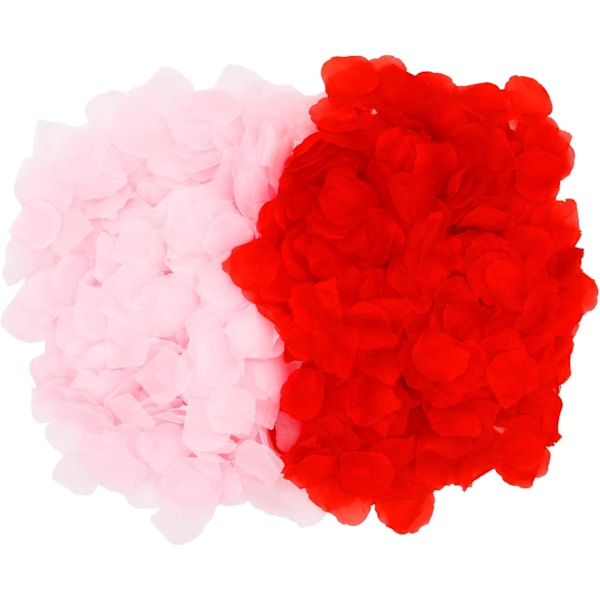 2000 stk. Røde og rosa roseblader, kunstige roseblomster uten smak, emulerte roseblader for romantiske scener, bryllupsdag, bursdag, konf Red+pink