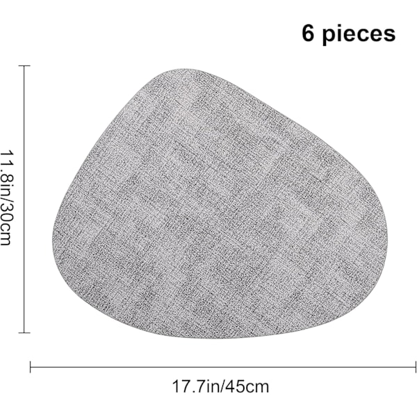 Grå konstläder-underlägg och tvättbara underlägg för matbord 40 x 30 cm Värmebeständiga kilformade underlägg Set om 6 Grått