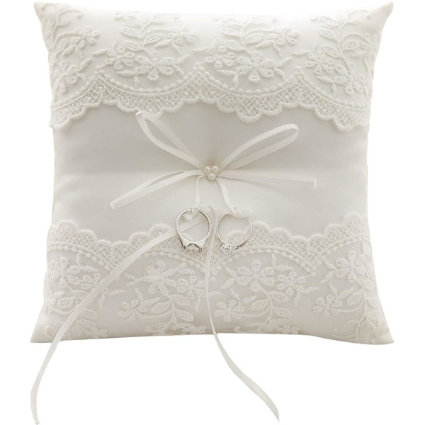 MOTTDAM Blonderingspute for Bryllup med Blondering og Perle Putebærer 8.26 Tommer Ivory 1 Count (Pack of 1)