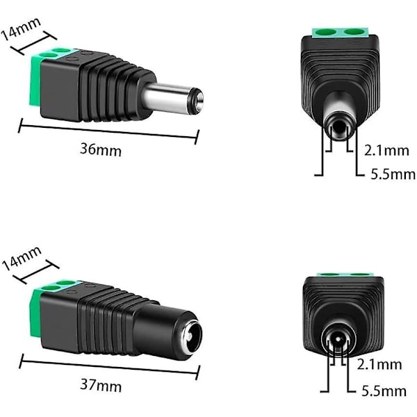 [12 Par] DC 12v han-hun DC-adapterstik Nem installation 12v DC ...