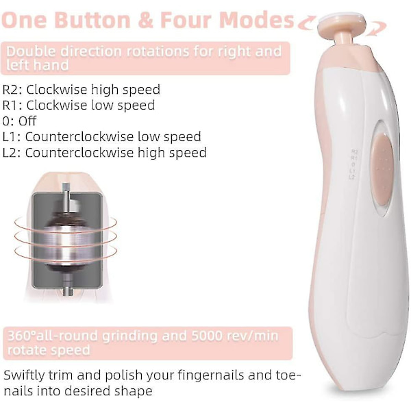 Elektrisk Nagelfil för Bebis, Nagelklippare med Ljus, Nagelslip för Bebis, Tåvård, Trimning, Polering, Grooming Set, Säker