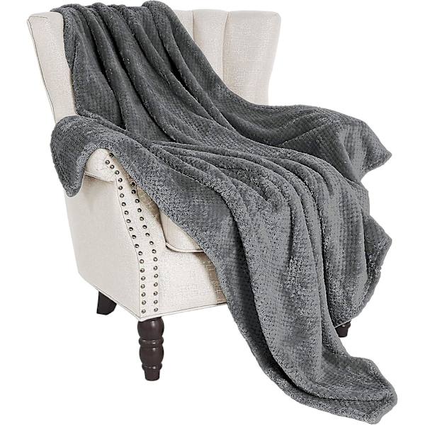 Flanellfilt, 127x178 Cm Mjuk Soffafilt, Våffelfleecefilt För Soffa, Mörkgrå Filt