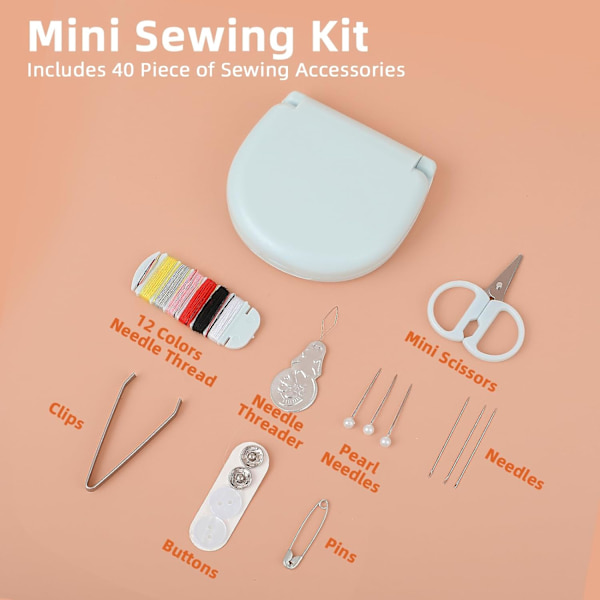2-pakks Mini Reise Sysett, Bærbar Sysett med Foldbar Etui for Hjemme Reisende, Nybegynnervennlig Nødreparasjon Sysett DIY Sytilbehør