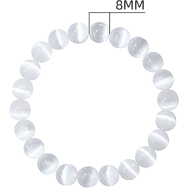 Kristall Armband, 8mm Naturstenspärlor Armband, Läkande Kristall Armband för Kvinnor Män Selenite