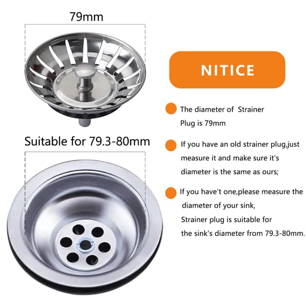2 stk. vaskeplugger Kjøkkenavløpsplugger Vaskplugg i rustfritt stål Erstatning med 18 hull Plugg Vaskplugg Vanntett Vaskplugg Diameter 78mm