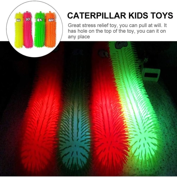 4 stk Puffer Worms Luminous Caterpillars Leker Light Up Puffer Baller Luftfylt sanseleketøy