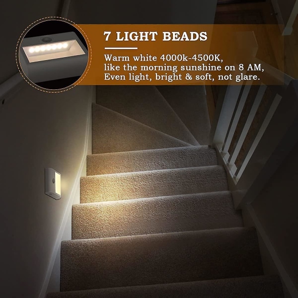 [2-pack] Nattlampa med rörelsesensor Garderobslampa med 3 ljuslägen (auto/på/av) För trappor, hall, garderob, polykarbonat, varmvit